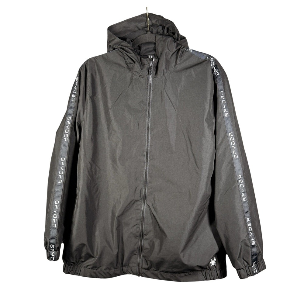Spyder‎ Windbreaker Jacket Womens Large Black Hooded Logo Tape SPSGD085-001
